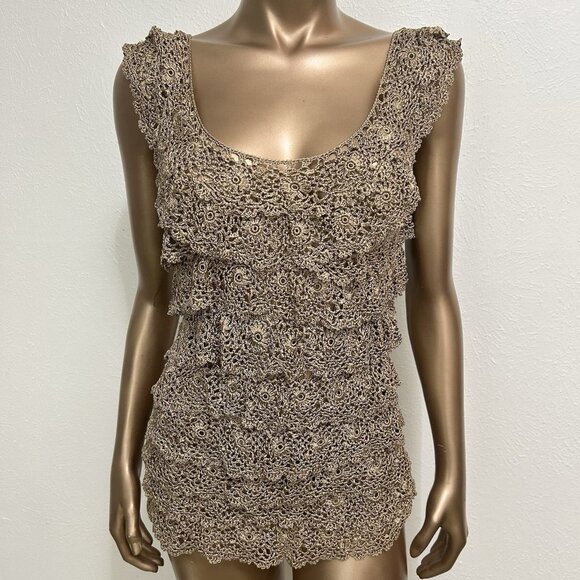 Y2K Banana Republic Lace Crochet Tiered Sleeveless Top Wheat Brown Fairycore L - Picture 1 of 10